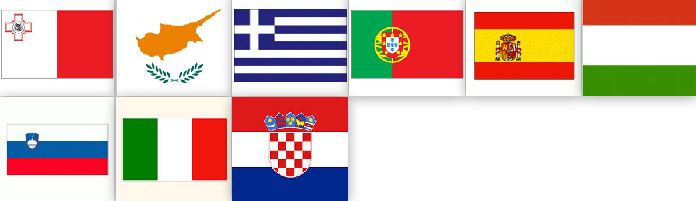 Ελλάδα , Κύπρος , Μάλτα , Ιταλία , Πορτογαλία , Σλοβενία , Ισπανία ,Κροατία , Ουγγαρία